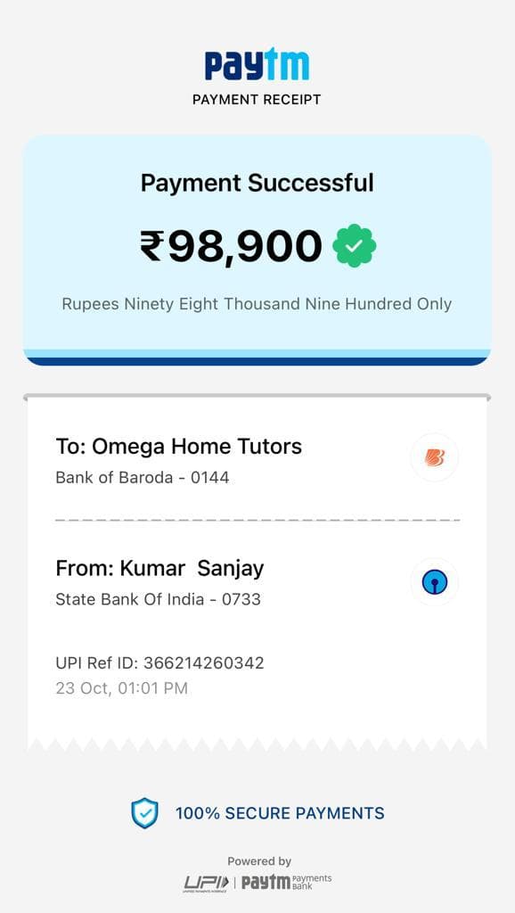 Payment Receipt for Omega Home Tutors